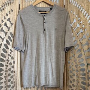 All Saints Taupe Merino Wool Henley